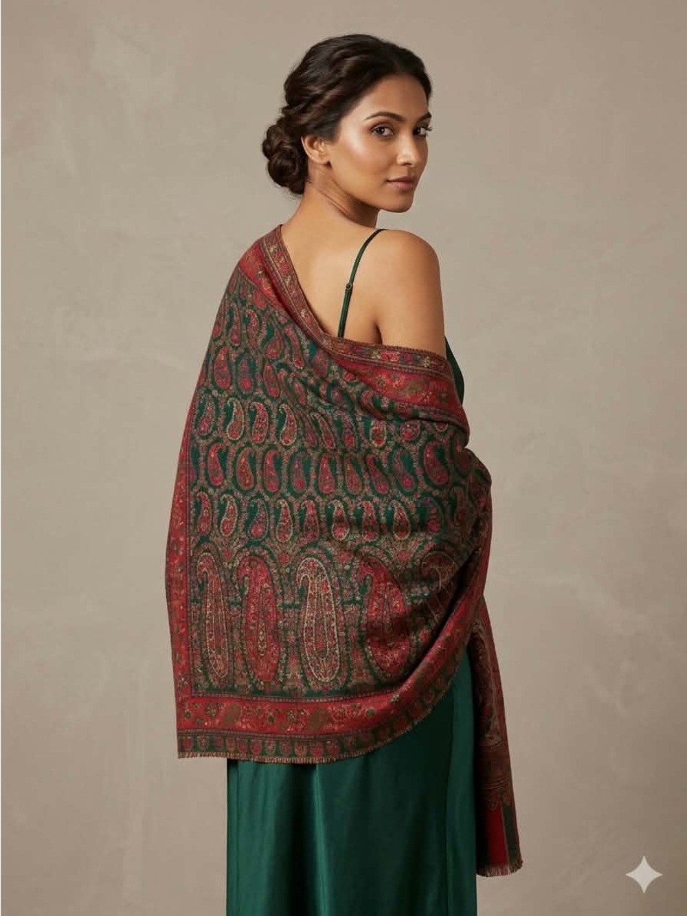 NWT Ahujasons Kanni Zari Fine Wool Blend Paisley Shawl Wrap Scarf Teal Red Gold